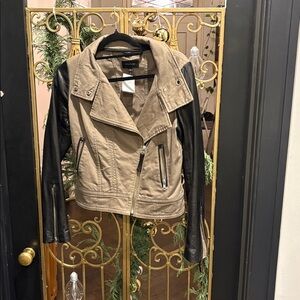 lambskin Leather green denim Biker Jacket mackage small designer Montreal